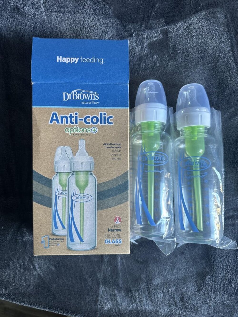 Dr. Brown's Anti-Colic Options+ Narrow Glass Baby Bottle with Level 1 Slow Flow
